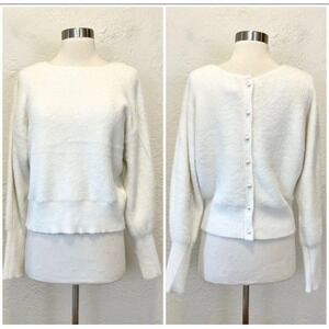 Joie Cream Fuzzy Button‎ Back Cardigan Sweater Size M
